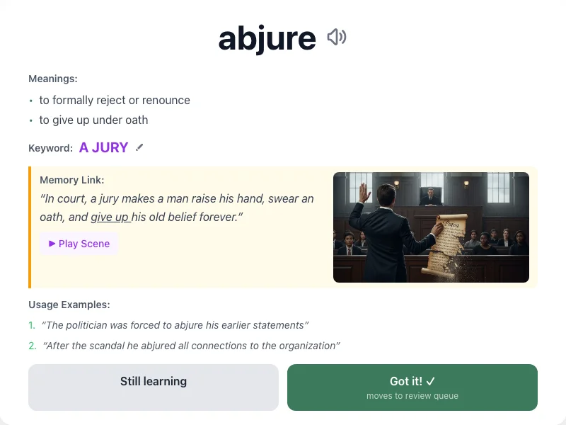 Abjure - meaning and memory mnemonic