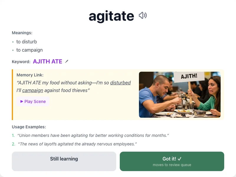Agitate - meaning and memory mnemonic