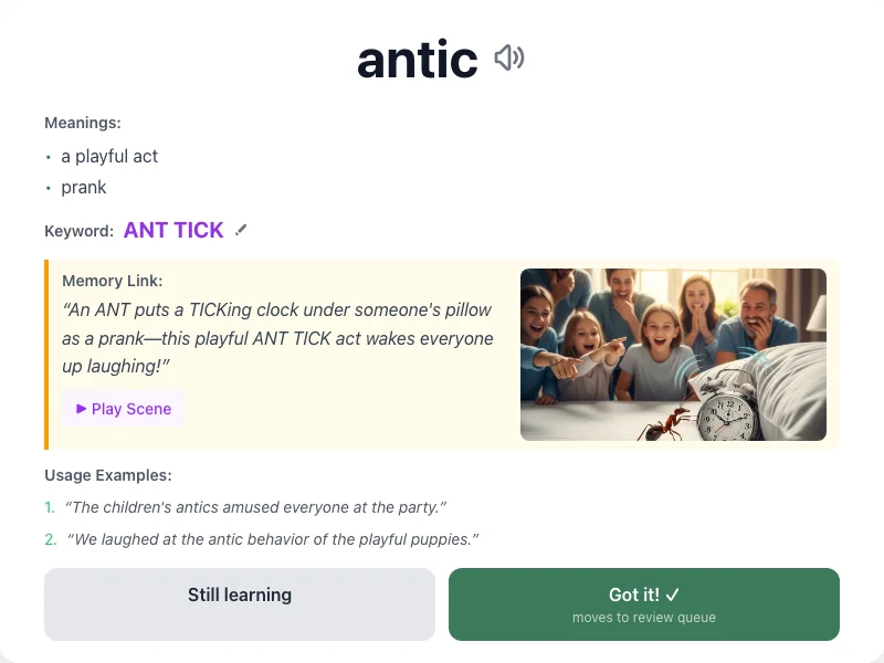 Antic - meaning and memory mnemonic