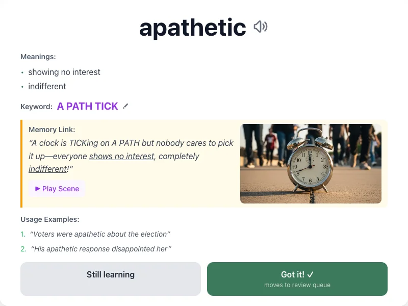 Apathetic - meaning and memory mnemonic