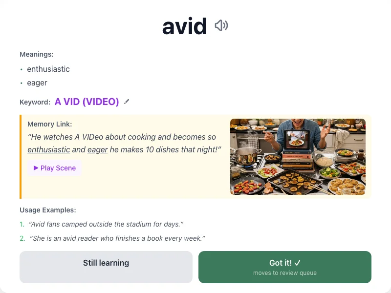 Avid - meaning and memory mnemonic
