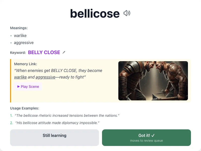 Bellicose - meaning and memory mnemonic