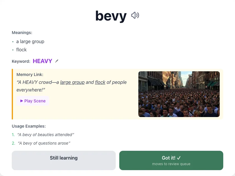 Bevy - meaning and memory mnemonic