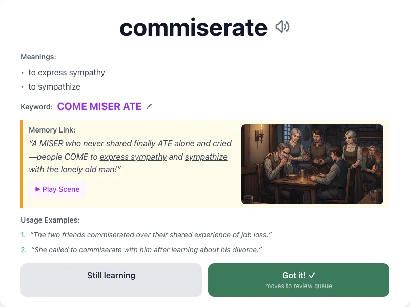 Commiserate - meaning and memory mnemonic