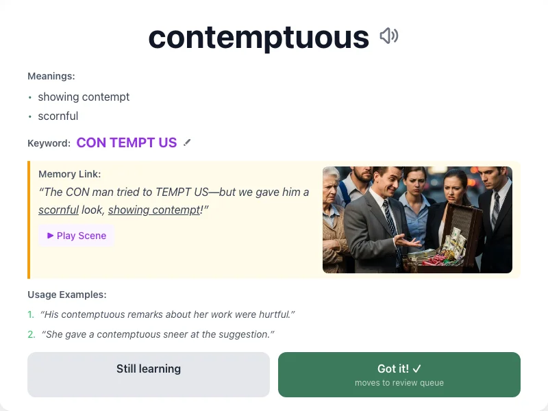 Contemptuous - meaning and memory mnemonic