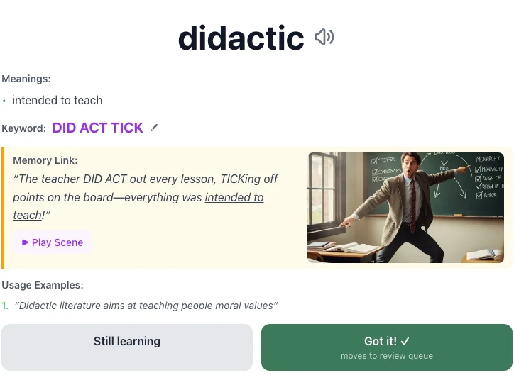 Didactic - meaning and memory mnemonic