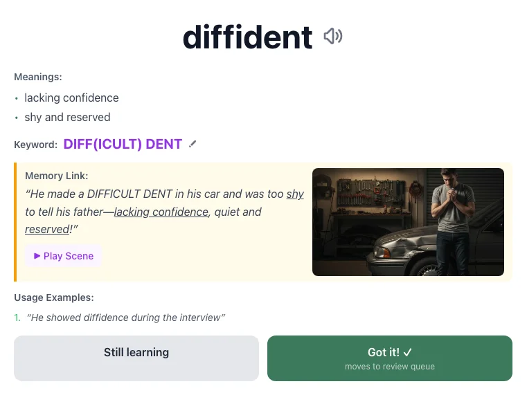 Diffident - meaning and memory mnemonic