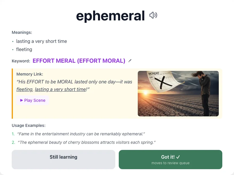 Ephemeral - meaning and memory mnemonic