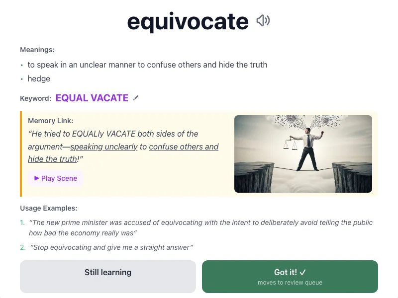 Equivocate - meaning and memory mnemonic