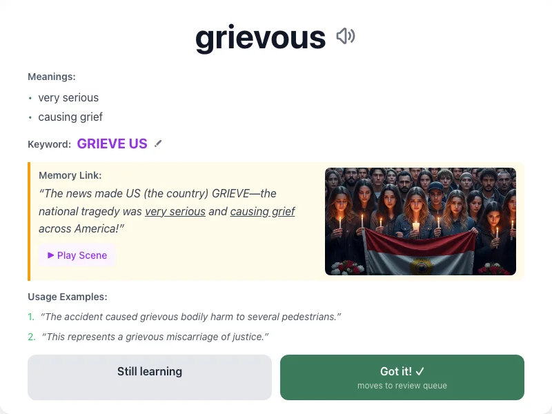 Grievous - meaning and memory mnemonic