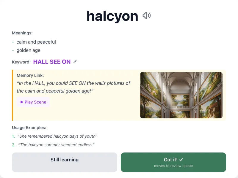 Halcyon - meaning and memory mnemonic