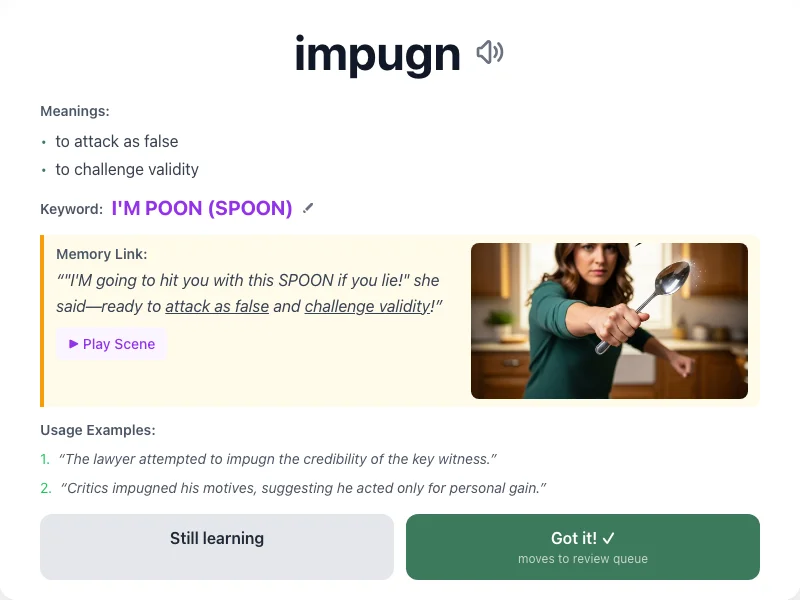Impugn - meaning and memory mnemonic
