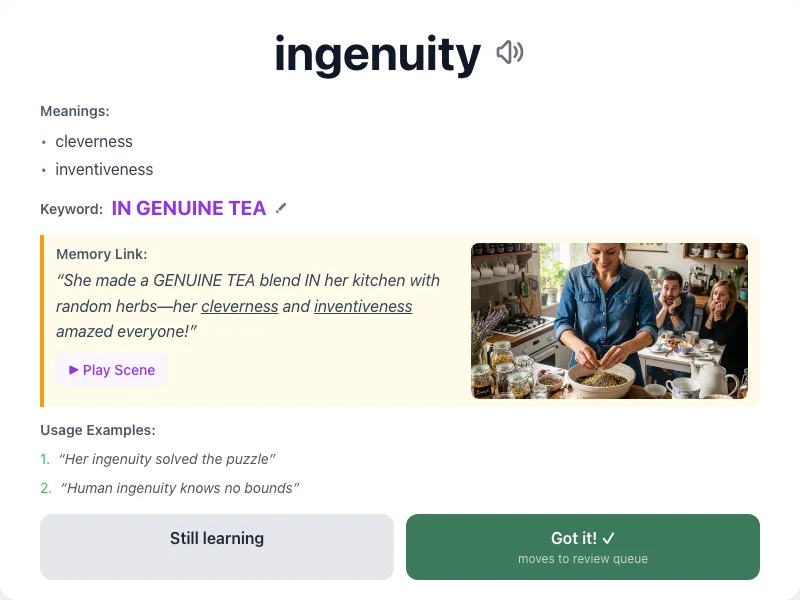 Ingenuity - meaning and memory mnemonic