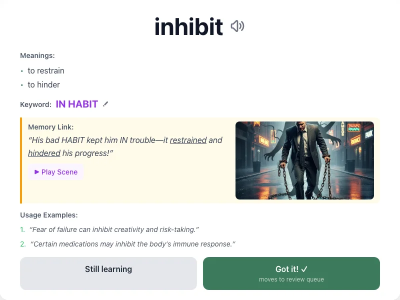 Inhibit - meaning and memory mnemonic
