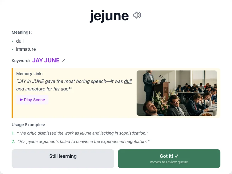 Jejune - meaning and memory mnemonic