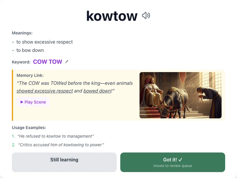 Kowtow - meaning and memory mnemonic