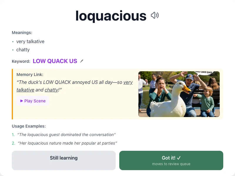 Loquacious - meaning and memory mnemonic