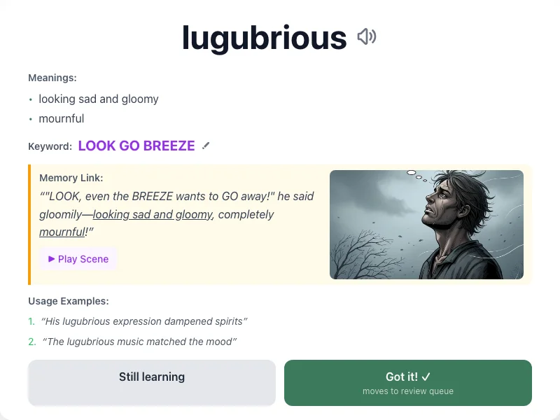 Lugubrious - meaning and memory mnemonic