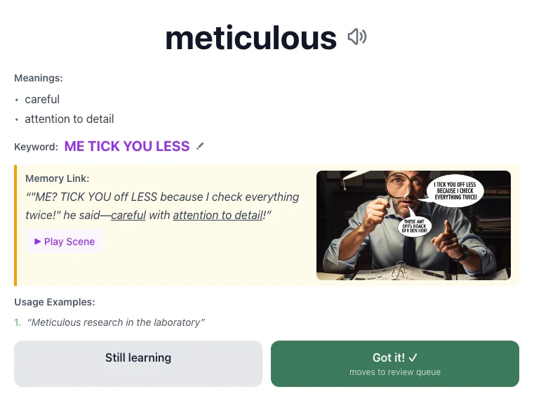 Meticulous - meaning and memory mnemonic