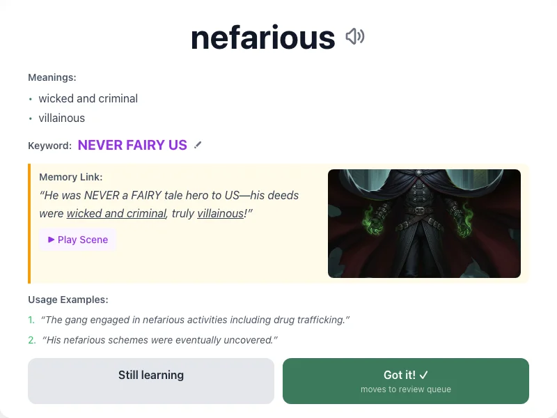 Nefarious - meaning and memory mnemonic