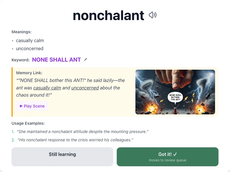 Nonchalant - meaning and memory mnemonic