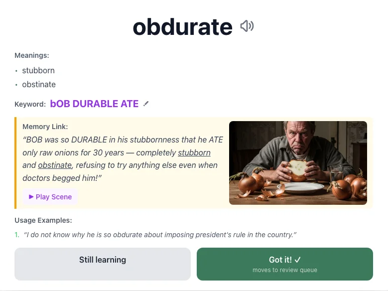 Obdurate - meaning and memory mnemonic