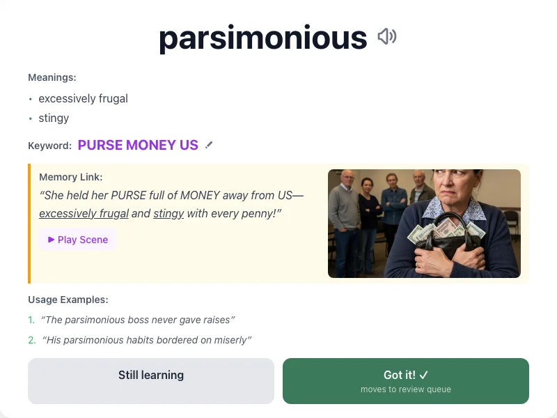 Parsimonious - meaning and memory mnemonic