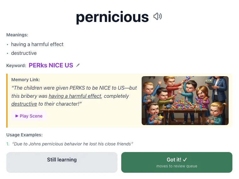 Pernicious - meaning and memory mnemonic