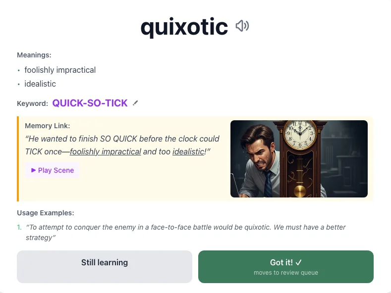 Quixotic - meaning and memory mnemonic