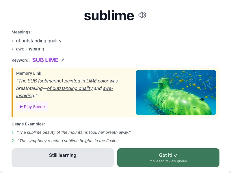 Sublime - meaning and memory mnemonic