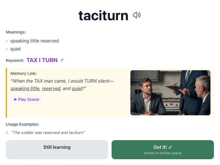 Taciturn - meaning and memory mnemonic