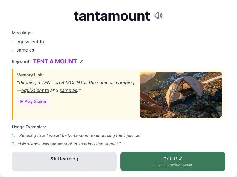 Tantamount - meaning and memory mnemonic