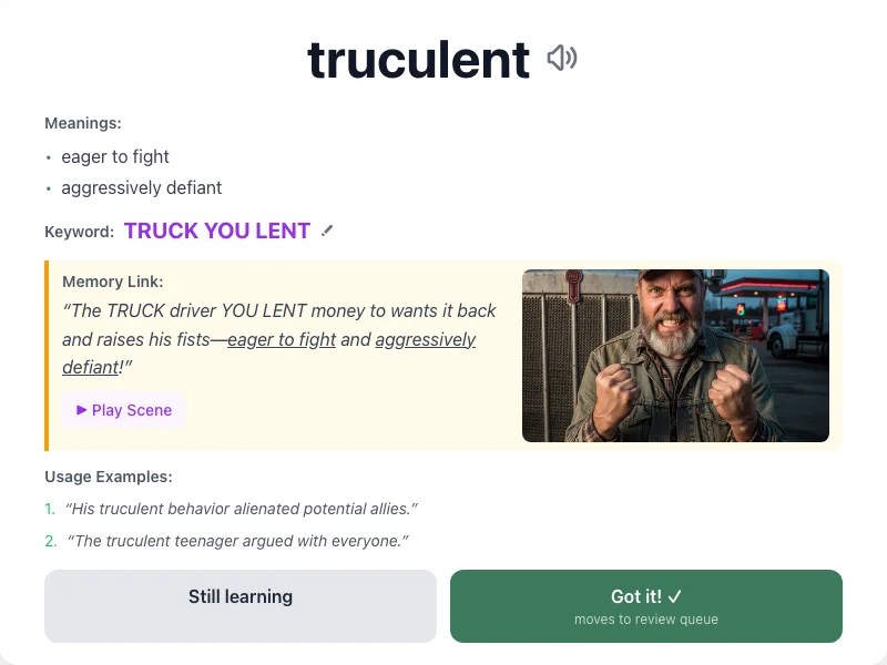 Truculent - meaning and memory mnemonic