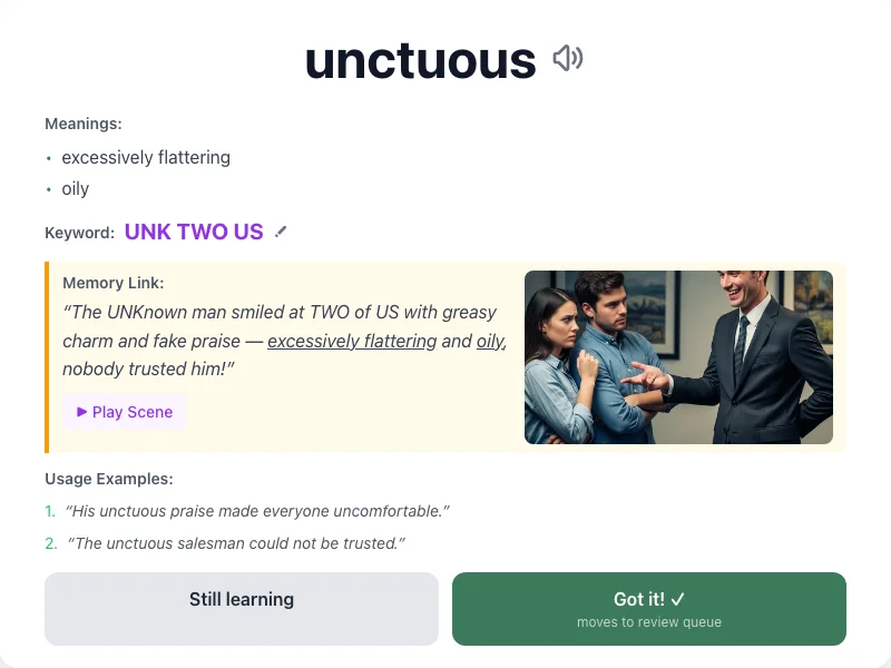 Unctuous - meaning and memory mnemonic