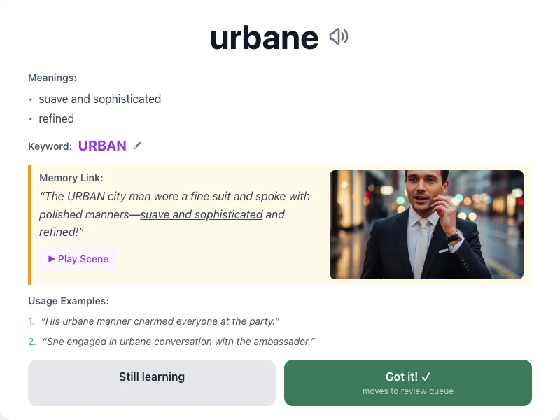 Urbane - meaning and memory mnemonic