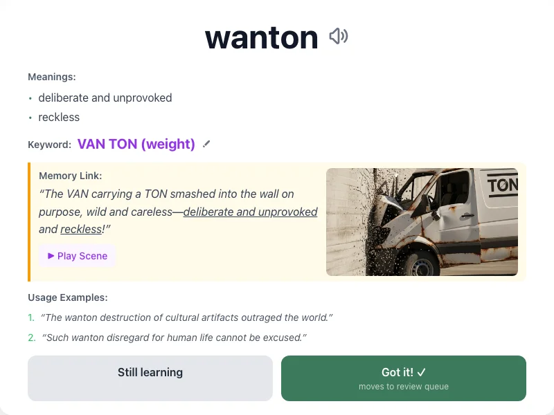 Wanton - meaning and memory mnemonic