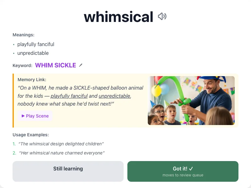 Whimsical - meaning and memory mnemonic