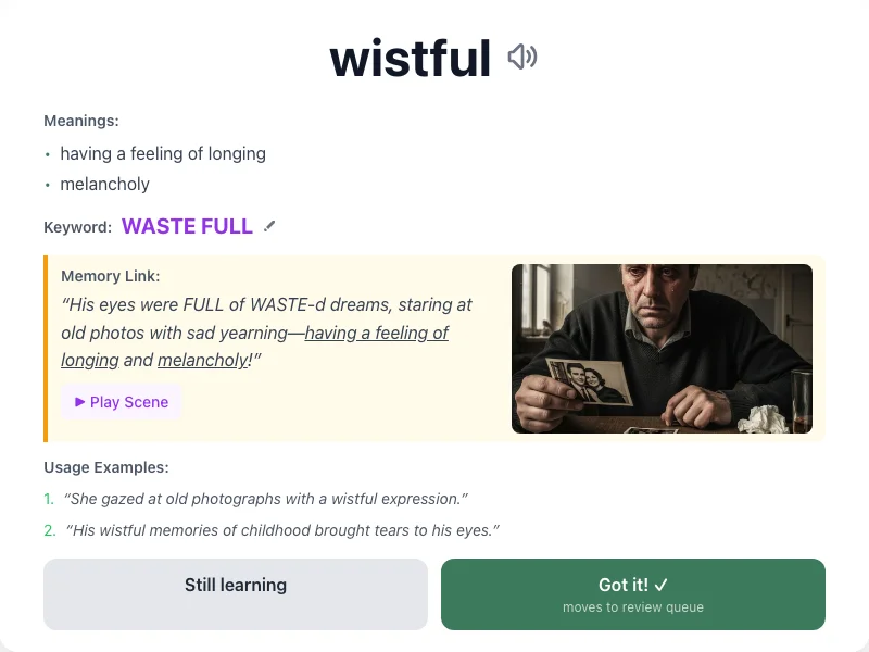 Wistful - meaning and memory mnemonic