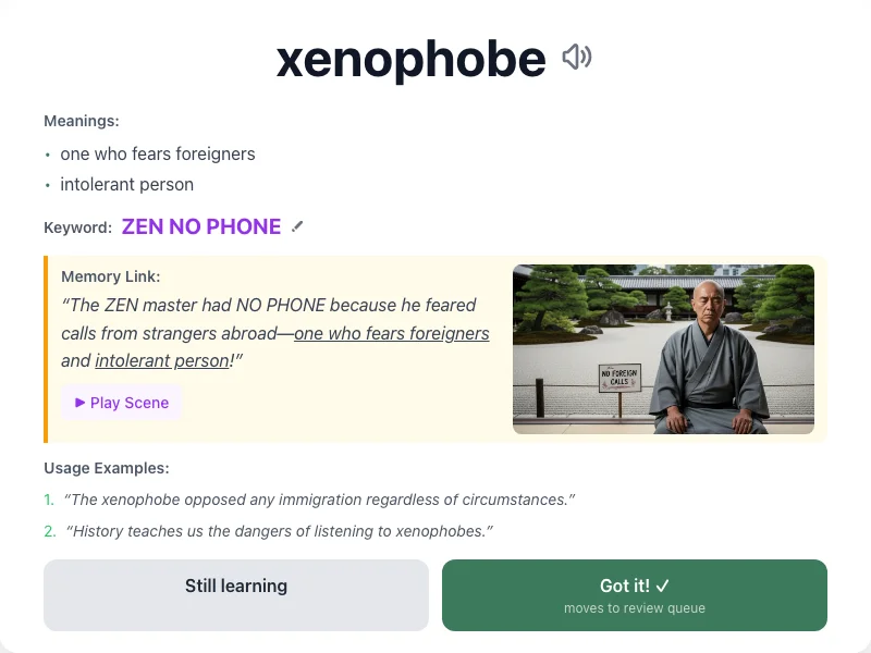 Xenophobe - meaning and memory mnemonic