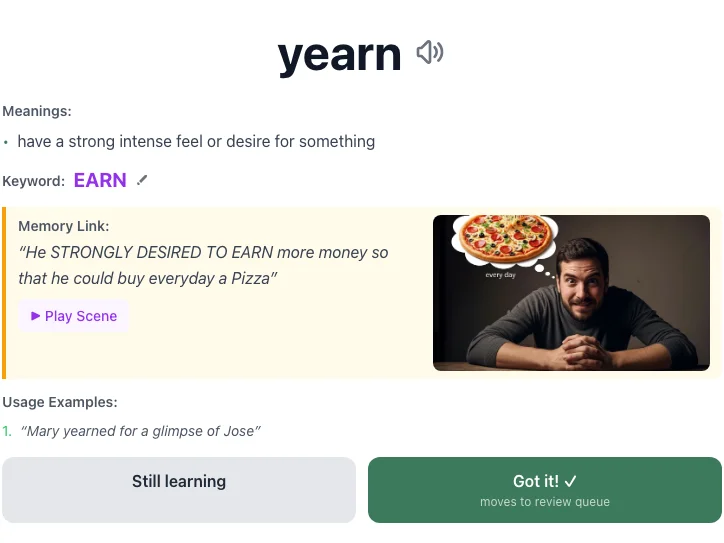 Yearn - meaning and memory mnemonic